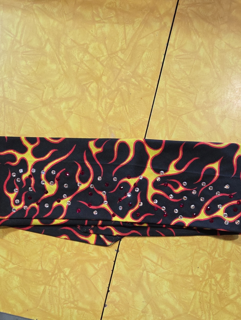 #11 Black Flame Print Swarovski Cryatals Bandana. Made By Bandanas By Michelle